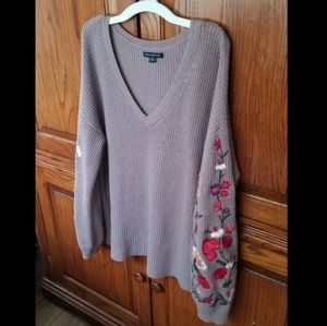 V-Neck Sweater w/ Embroidered Bell Sleeves